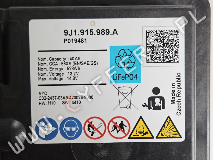 9J1915989A akumulator LiFeP04 Audi Porsche